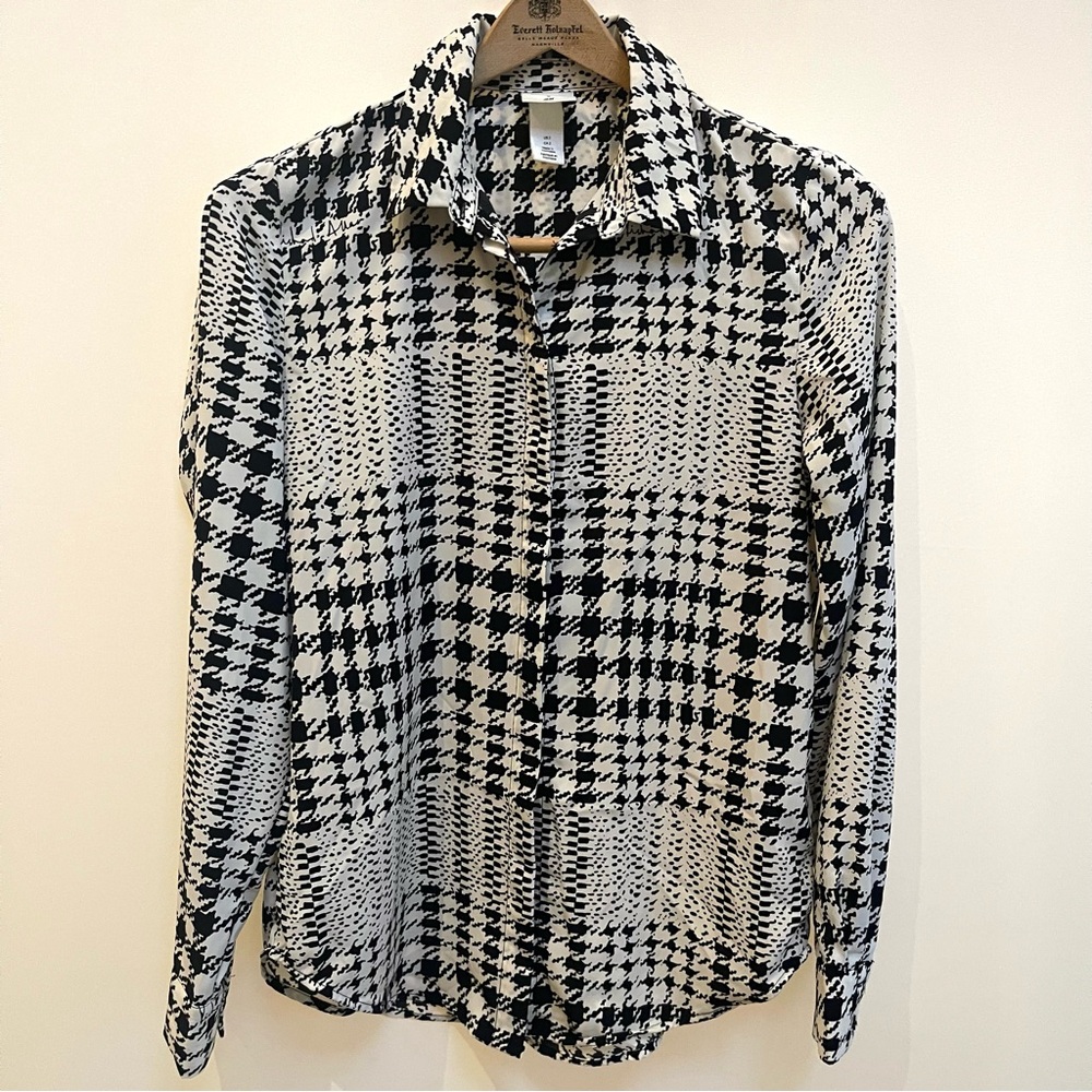 Richard Allan x H&M Patchwork Houndstooth‎ Button-Front Shirt | Size US 2 - Picture 4 of 12
